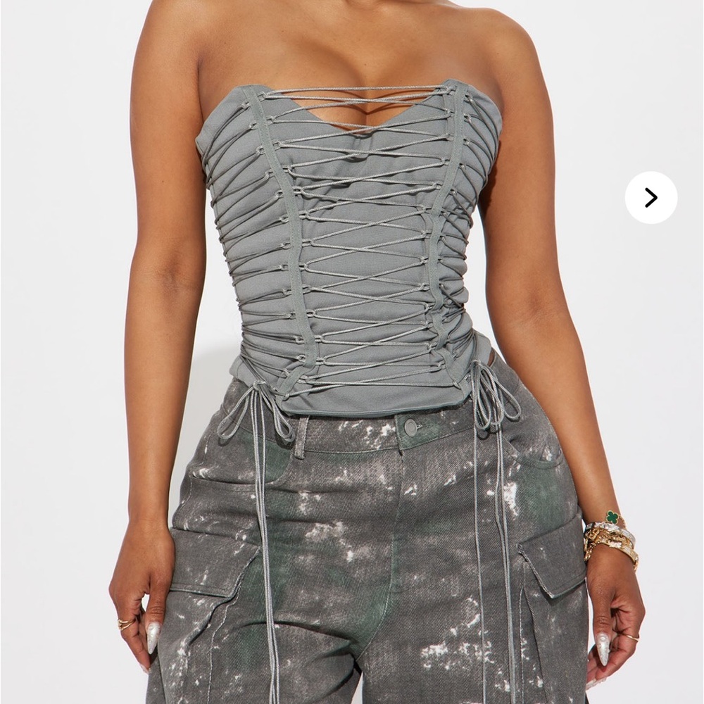 Women's Strapless Lace-Up Top - Gray